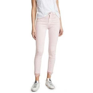 Mother High Waisted Looker Dagger Ankle Fray Jeans in Blush